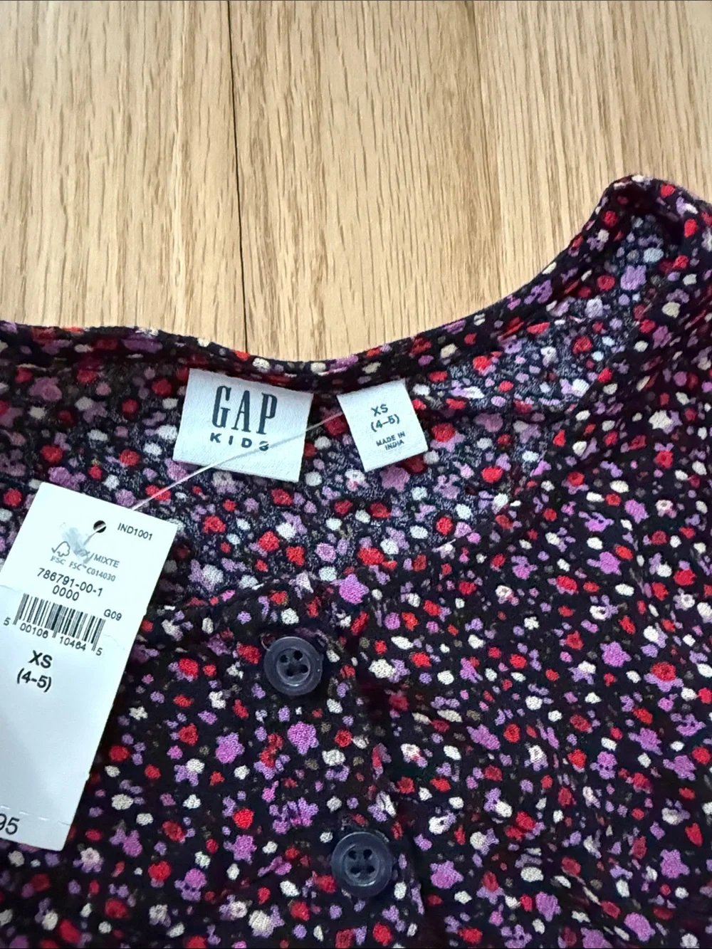 GAP Girls' XS (4-5)  Black Purple Floral Button-Front Dress